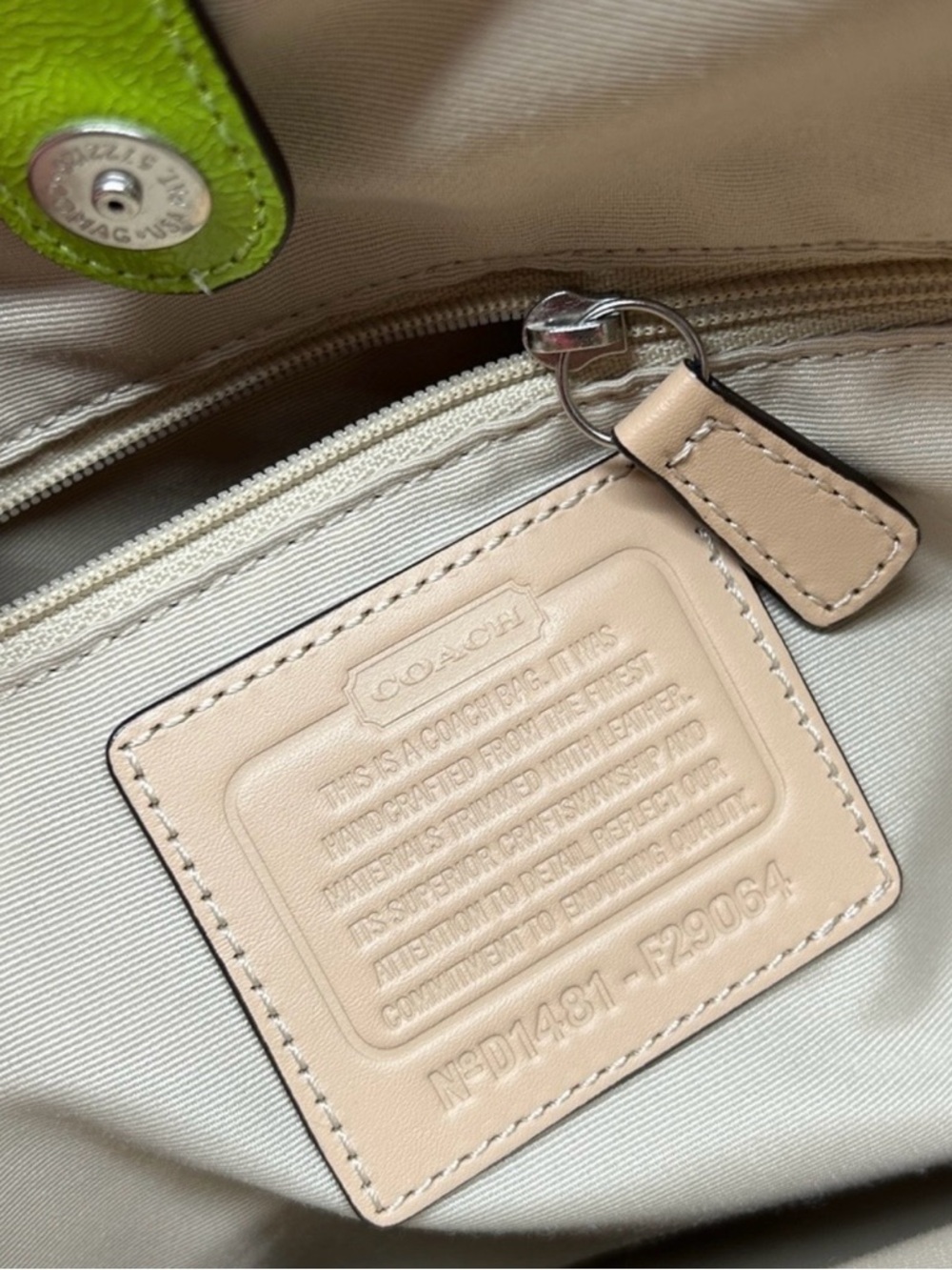 Coach Blue Signature Tote with Lime Center Stripe and Beige Trim - Picture 5 of 14
